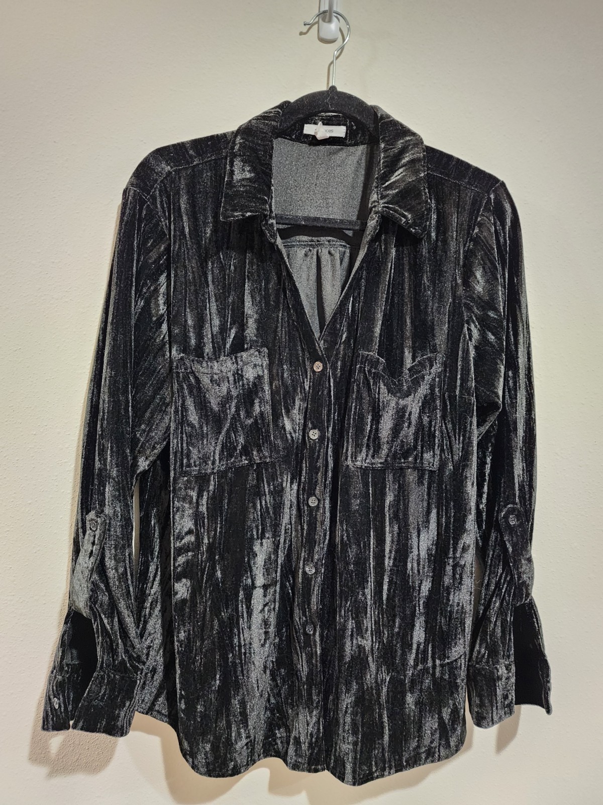 Maurice's Black Velvet Button Down Shirt Roll Tab Sleeve 2X Soft
