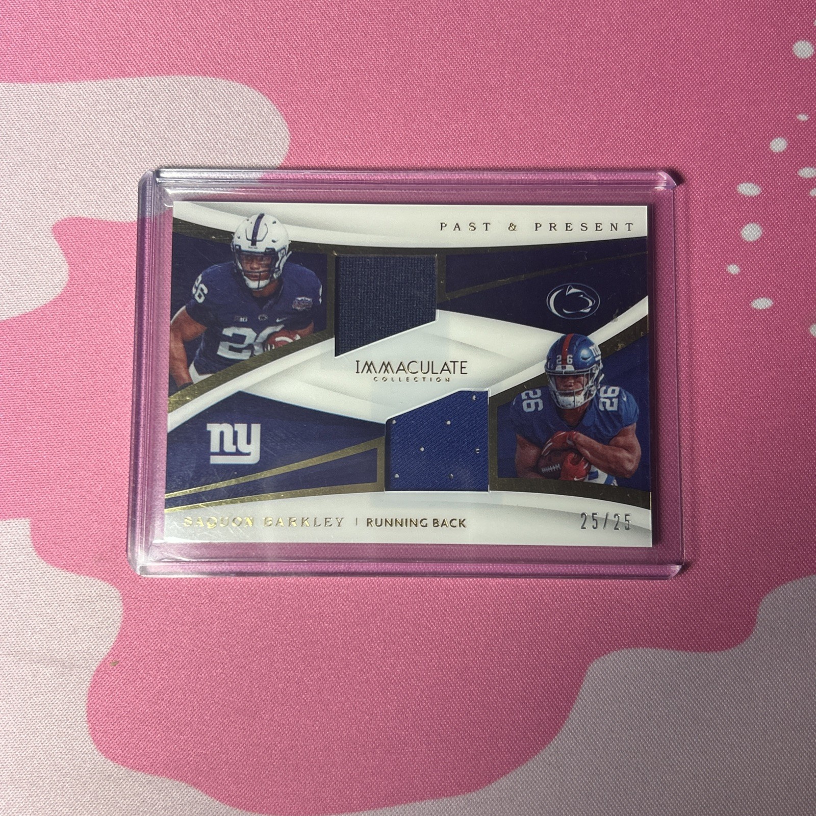 2018 immaculate saquon barkley /25 rc past & present dual patch rookie year