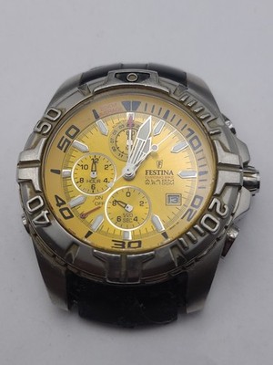 FESTINA CHRONO BIKE MENS YELLOW DIAL ALARM NEED BAND WORKING