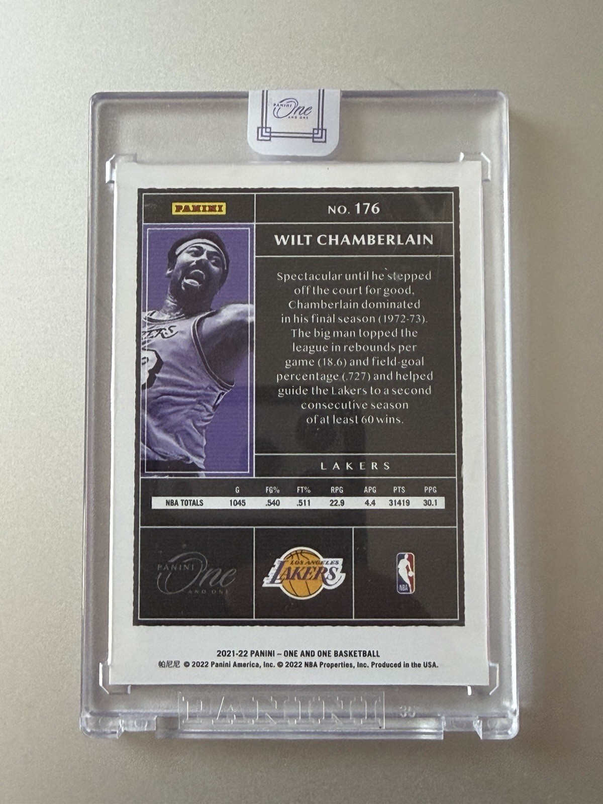 2021-22 Panini One and One PURPLE Wilt Chamberlain 16/25 Lakers Basketball