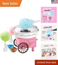 Vintage Pink Cotton Candy Machine - Compact Treat Maker with Reusable Cones