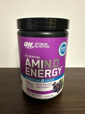 Optimum Nutrition Amino Energy Powder Plus Focus, Grape, 30 Servings