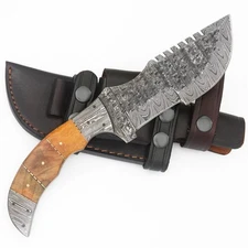 CUSTOM HANDMADE DAMASCUS TRACKER WITH PREMIMUM LEATHER SHEATH T2