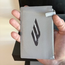 Balenciaga Gray Black White Logo Zipper Men's Wallet Solid Pattern Card Holder