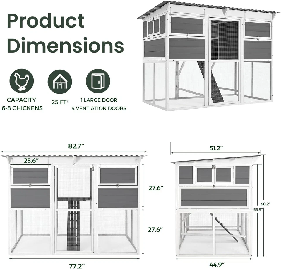 Gallinero extra grande con corrida, gallinero de madera con cajas de anidación y barra de gallinero Foto 3 de 4