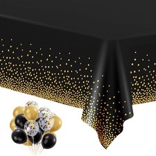 HOMIX Black and Gold Plastic Tablecloths for Rectangle Tables, 6 Pack Disposable