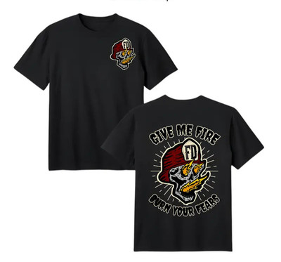 Give Me Fire Burn Your Fears T-Shirt, Vintage Streetwear Firefighter Skull