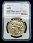 1926 S Silver Peace Dollar $1 Coin San Francisco Mint NGC AU58 Beautiful Toning