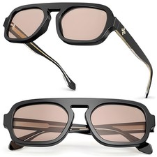 Flat Top Retro Sunglasses with Black Frame  Brown Lenses TR90 Design