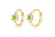 14k Yellow Gold Flower Huggies Hoop Earring Birthstone