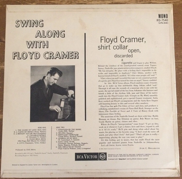 FLOYD CRAMER Swing Along With Floyd Cramer Vinyl Record Album LP RCA Victor 1963 - Image 4 of 4