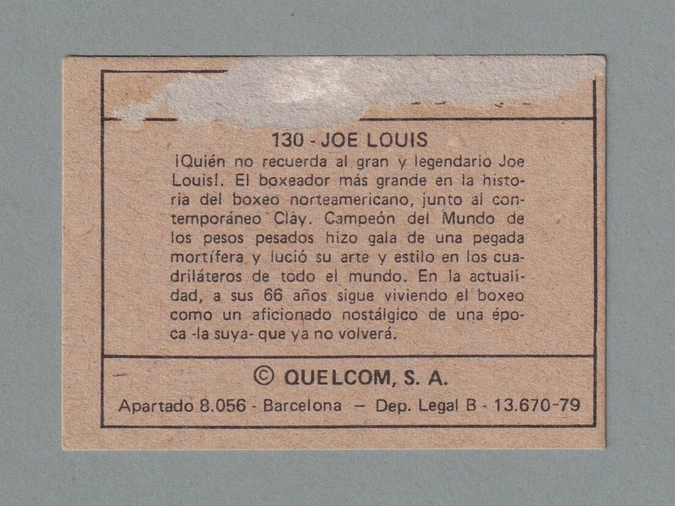 1979 Quelcom Ases Mundiales del Deporte #130 Joe Louis boxing - Image 2 of 2