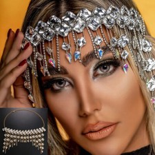 Women Head Dress Rhinestone Forehead Tassel Luxury Droplet Show Hair Chain 24019