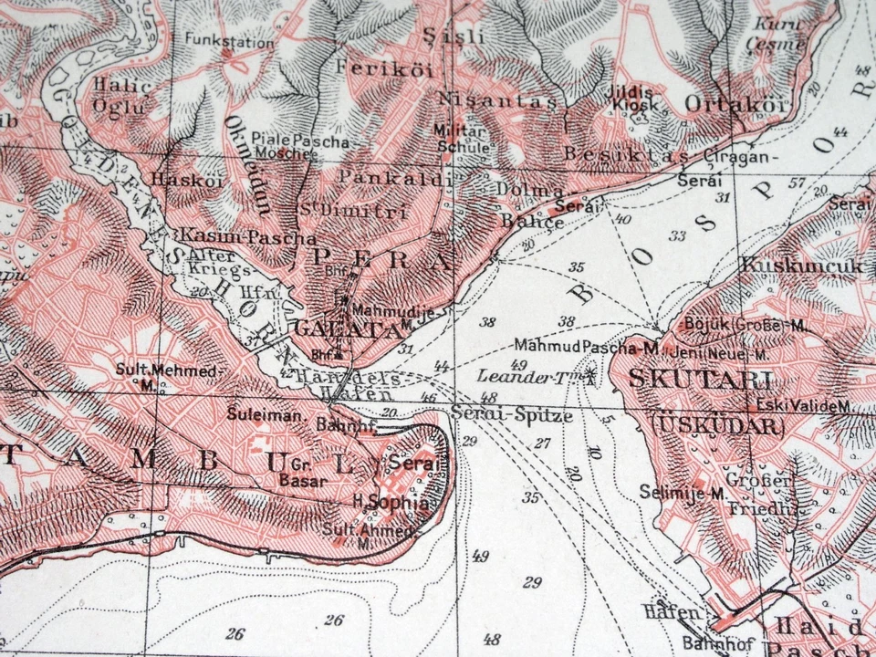 1937 年原版老式/复古伊斯坦布尔Constantinople and Vicinity土耳其希腊地图 — 第 3/4 张图片