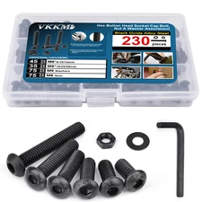 VKKM M3/M4/M6 Hex Button Head Socket Cap Bolts Nuts & Washers Assortment Kit