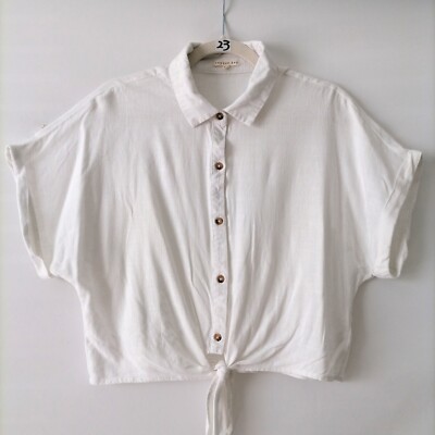 Copper Key Womens White Short Sleeve Tie Hem Crop Button Up Shirt Size XL