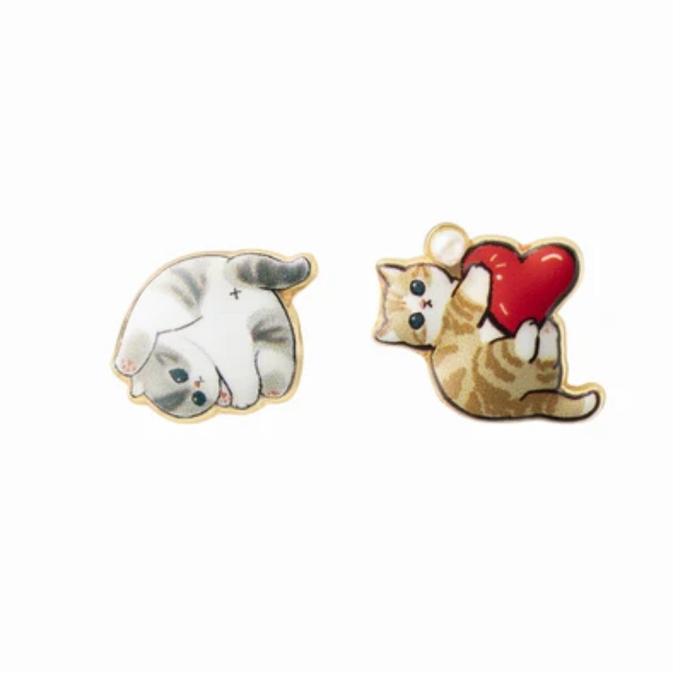 Mofusand 2Piece Ear Cuff Set Gray & White and Brown & White Cat Heart