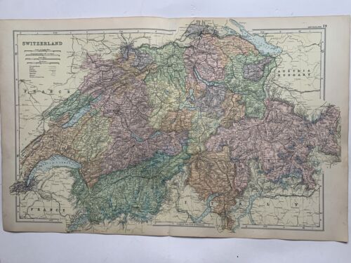 1913 Switzerland Original Antique Map by G.W. Bacon 108 Years Old - Picture 1 of 3