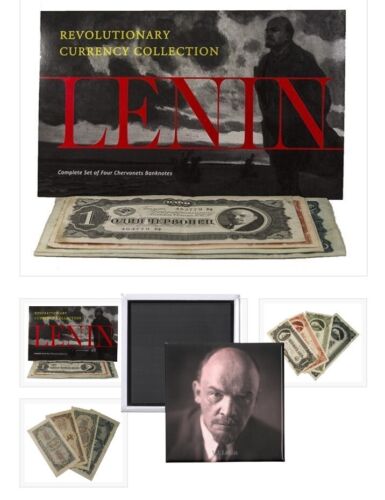 Vladimir Lénine : Lot complet de 4 billets soviétiques, certifiés authentiques + aimant 2" - Photo 1/5