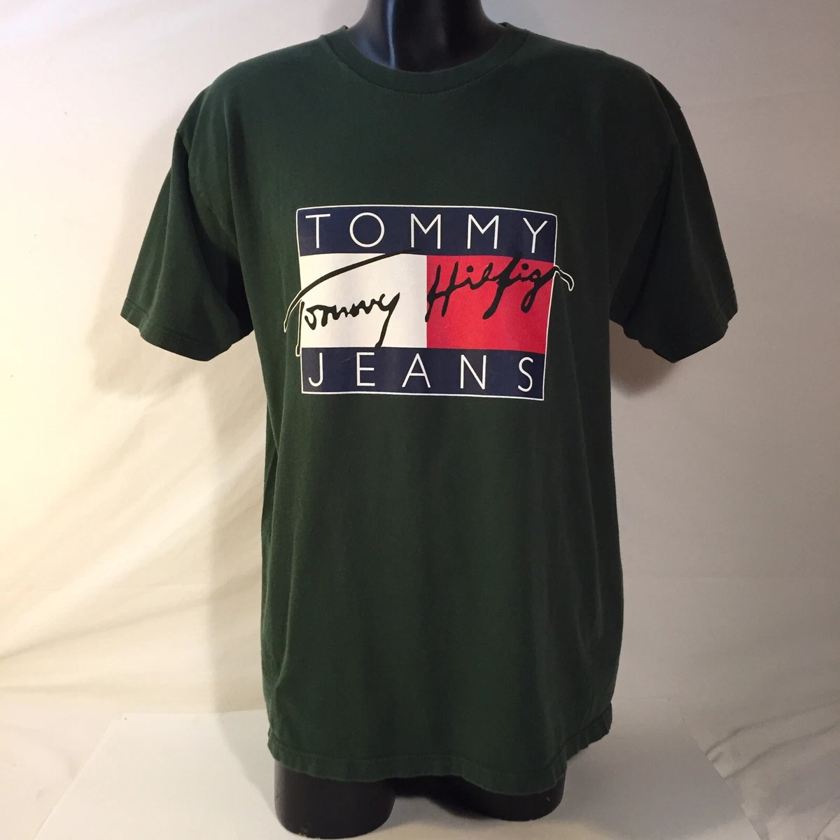 VTG 90s Tommy Hilfiger Jeans Spell Big Logo Flag Mens L USA | eBay