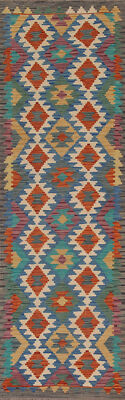 Flatweave Reversible Tribal Kilim Kelim Runner Rugs Handwoven Wool Carpets 3x10