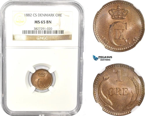 AC800, Denmark, Christian IX, 1 Øre 1882, Copenhagen, NGC MS65BN