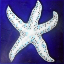 Shell hand painted ceramic art tile coaster 4 x 4 inches with back