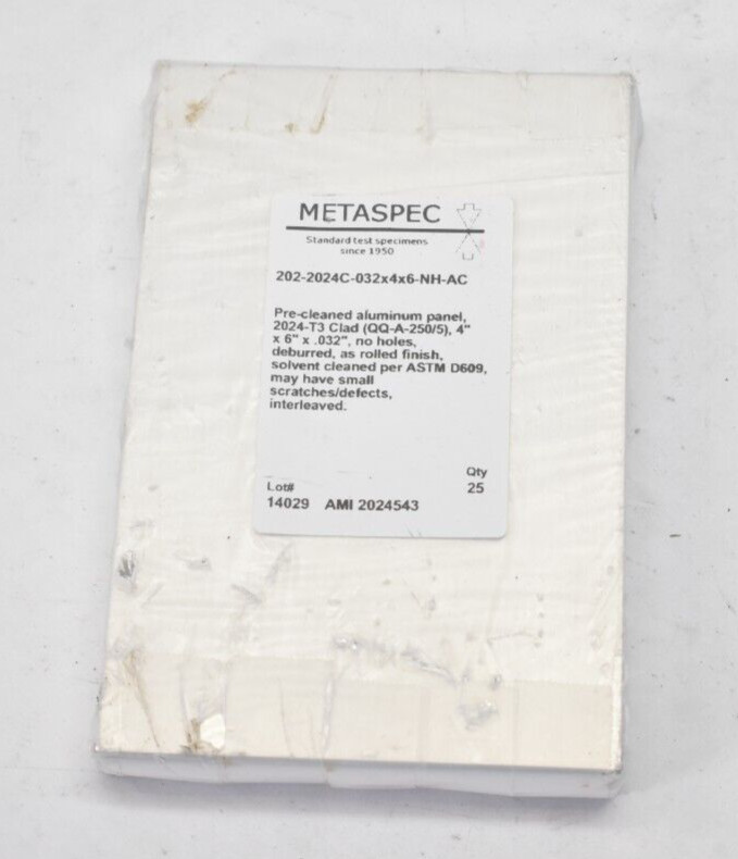 Lot of 25 Metaspec Pre Cleaned Aluminum Panels T3 Clad No Holes 4" x 6" x .032"