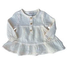 Cat Jack 100 Cotton Baby Girls Cream Muslin Long Sleeve Dress, Size 6-9M