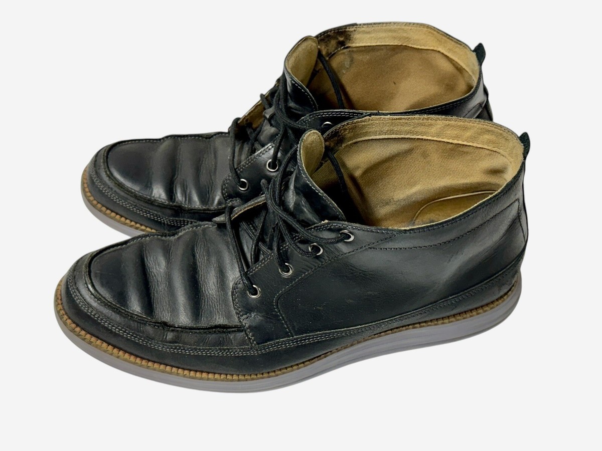 Cole Haan Grand OS Mid Leather Chukka Black Dress Shoes Mens 