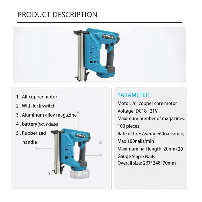 Brushless Cordless Staple Nailer Stapler Finish Nail Gun For Makita 18V Battery - image 3 of 4