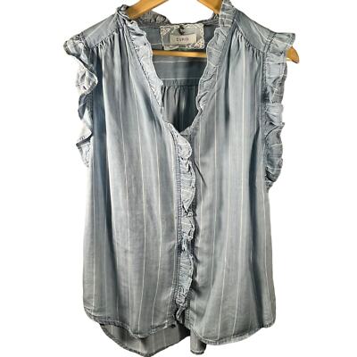 Cupio Ruffled Sleeveless Chambray Top XS