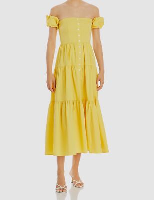 $285 Staud Women's Yellow Off-The-Shoulder Puff-Sleeve Ruffled Maxi Dress  Size 2 | eBay
