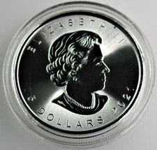 2021 1 oz silver Canadian Maple leaf BU coin in capsule