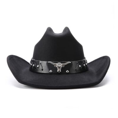 Western Fedora Pinch Crown Rolled Cowboy Hat One Size Black  display picture 2