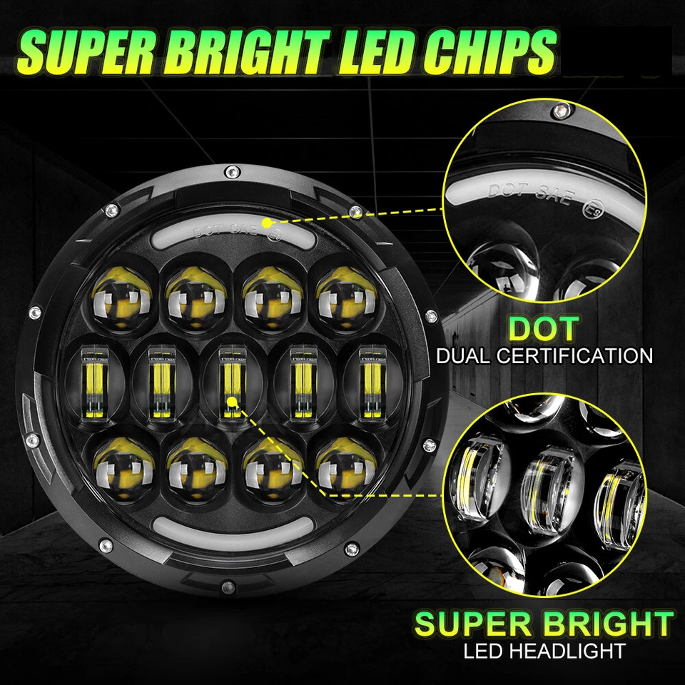 Par de faros LED redondos de 7 pulgadas con DRL para Kenworth T2000 1997-2011 Foto 3 de 4