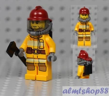 LEGO - Firefighter Minifigure & Red Helmet Extinguisher Axe Chief Male Yellow 