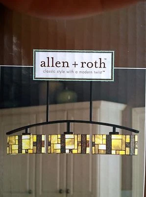 SEE PRODUCT DETAILS BELOW NIB Nice Kitchen Island 3-Lite Cut-Stone Shades PENDANT LIGHT (Black Finish)