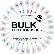 120 Pack Bulk Toothbrushes w/Cover Caps Individually Wrapped Disposable Travel