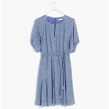 NWT Madewell Womens Size 14 Blue Micro Calico Floral Tassel-Tie Mini Dress NEW