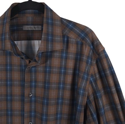 CORNELIANI ROMANIA MADE Plaid LS Bi Elastic Technical Shirt Size 16 1/2  42