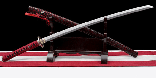 Handmade Japanese Samurai Sword Katana Damascus Steel Red Carved Wood Saya - Picture 8 of 10