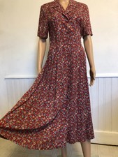 Vintage Jamie Brooke Red Ditsy Floral Midi Dress Size 8 Button Front 80s 90s