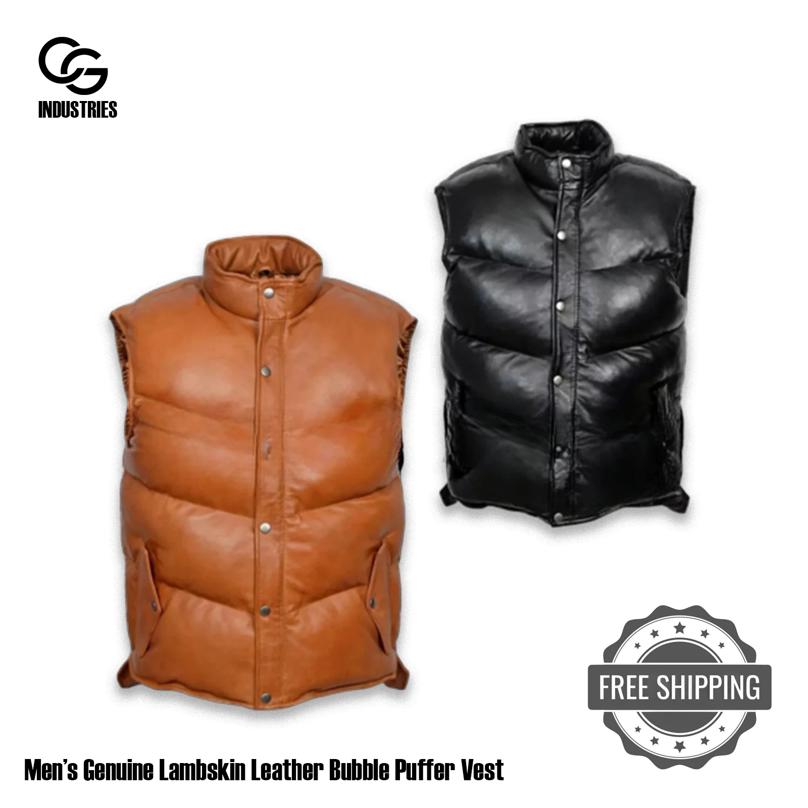 Men’s Genuine Lambskin Leather Bubble Puffer Vest – Stylish, Warm & Versatile