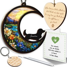 6'' Dachshund Long Hair Memorial Suncatcher, Custom Name, Pet Ornament Window...