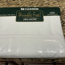 NWT Cannon Queen Flat Sheet Percale White New 90 X 108 Wrinkle Free 200 Thread