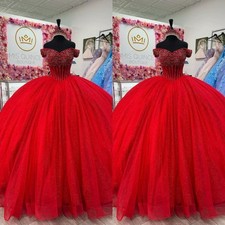 Red Quincea era Dresses Beaded Off-Shoulder Sweet 16 Party Princess Ball Gowns