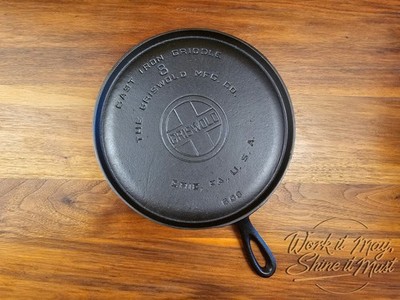 Griswold #8 Vintage Restored Cast Iron Griddle Large Block Logo