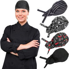 4 Pack Tie Back Chef Hat for Women Men - Adjustable Cap Bandana Skull Cap A