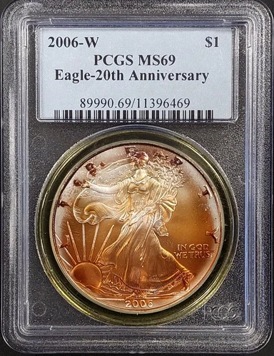 2006 W Silver Eagle certified MS 69 by PCGS! Eagle 20th Anniversary! NO RESERVE!